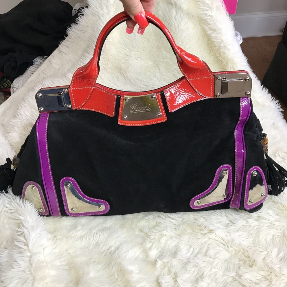 Authentic Black suede vintage Gucci satchel
